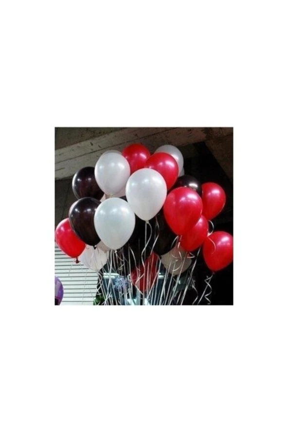 Metalik Balon Beyaz- Kırmızı - Siyah 10 Adet