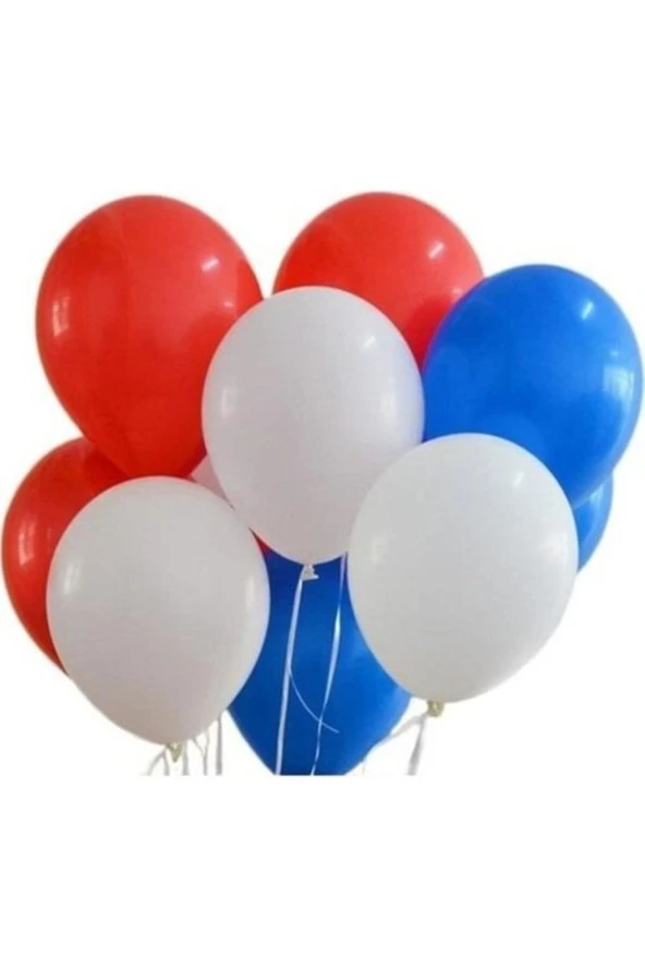 Metalik Balon Mavi - Kırmızı - Beyaz 25 Adet