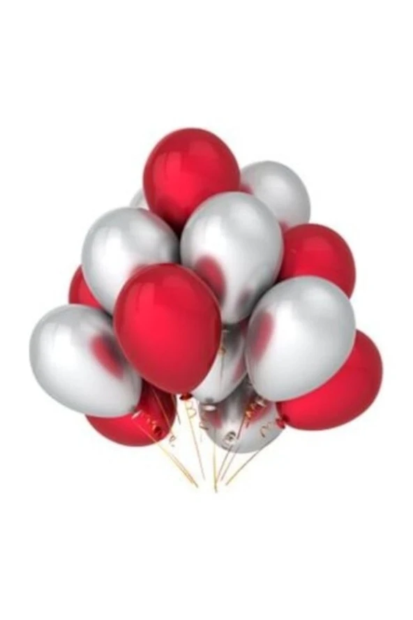 Metalik Balon Kırmızı - Gümüş Gri 10 Adet
