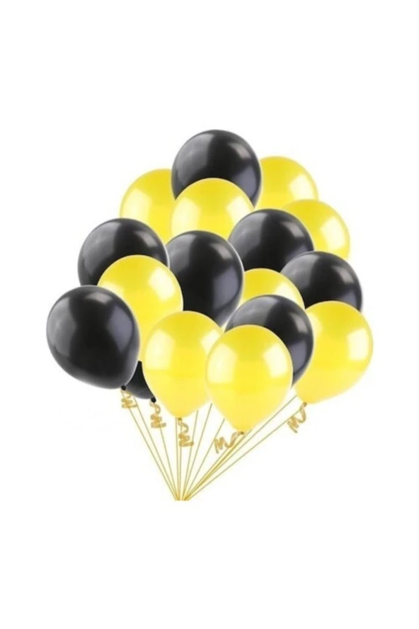Metalik Balon Siyah - Sarı 10 Adet