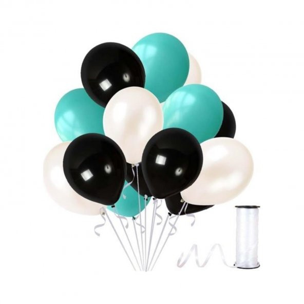Metalik Balon Mint Yeşil - Siyah - Beyaz 10 Adet