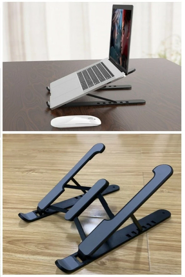 Yükseklik Ayarlı Katlanabilir Laptop Tablet Standı Siyah