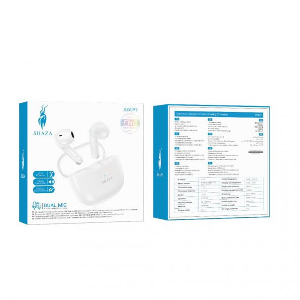 SHAZA Air7 Gürültü Azaltma ENC 4 Mikrofonlu Bluetooth 5.3 TWS Kulaklık Beyaz - 4