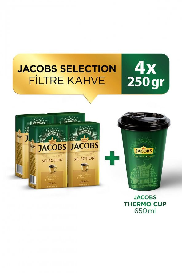 Jacobs Selection Filtre Kahve 250 gr x 4 Adet + Jacobs Thermo Cup 650 ml
