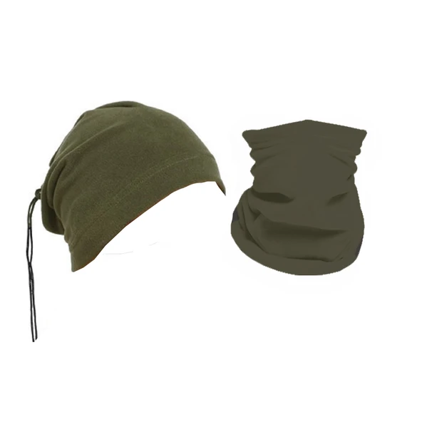 Kalın Polar Boyunluk İpli Bere Haki - Resim 2