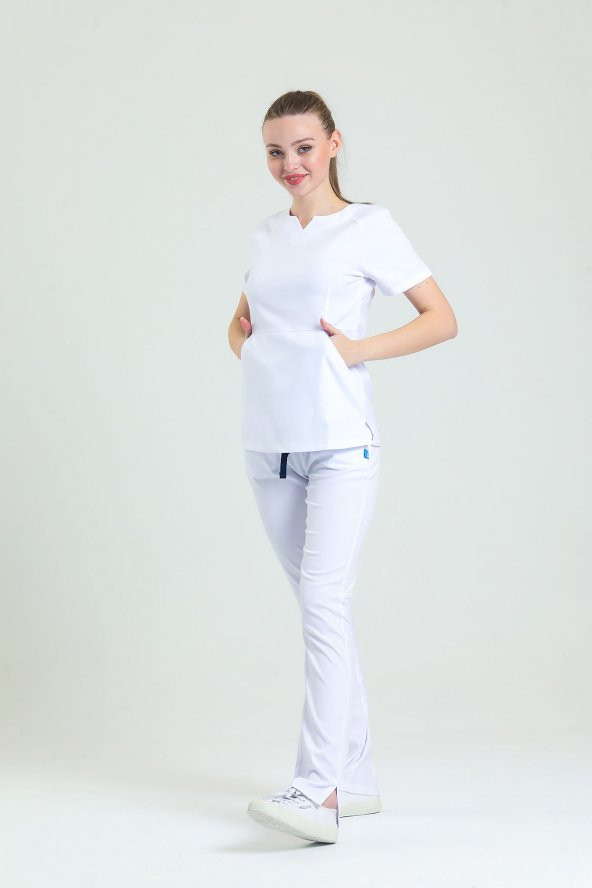 Wio Uniform FREESIA- Kadın Likralı Beyaz Üniforma Takımı