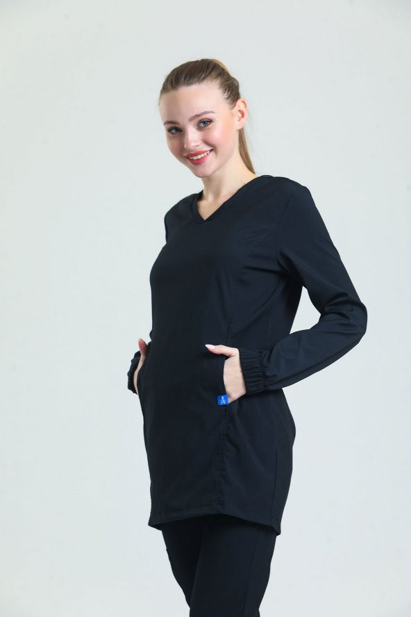 Wio Uniform TULİP Kadın Likralı Tesettür Siyah Üniforma Üst ürün görseli