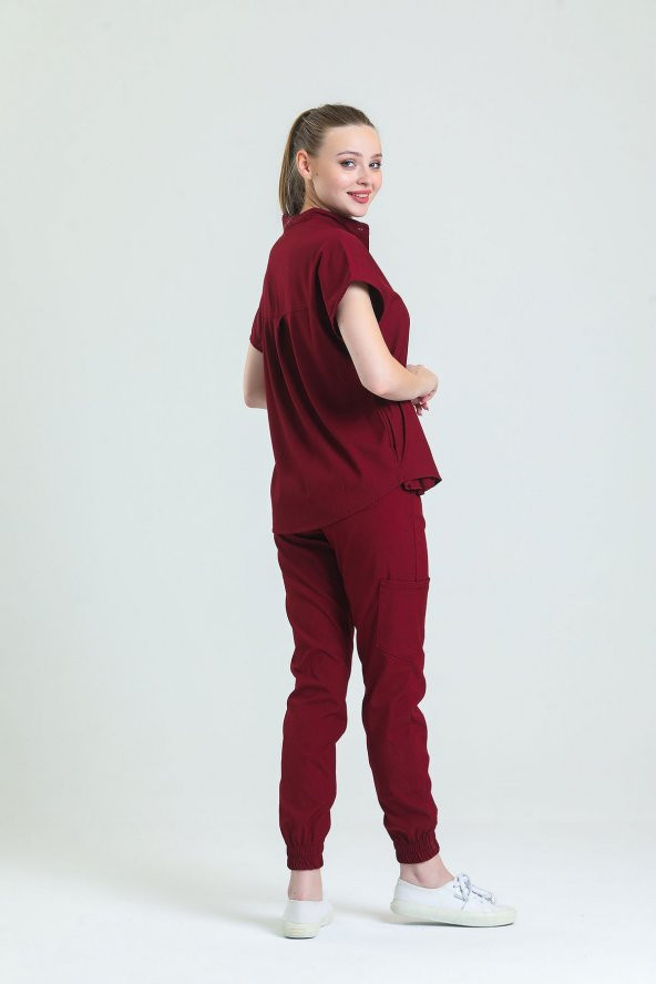 SANEM- Kadın Likralı Bordo Üniforma Takımı - 2