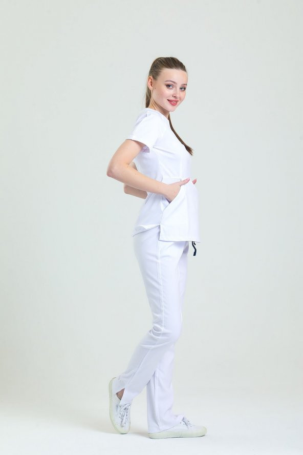 Wio Uniform FREESIA- Kadın Likralı Beyaz Üniforma Takımı - 3