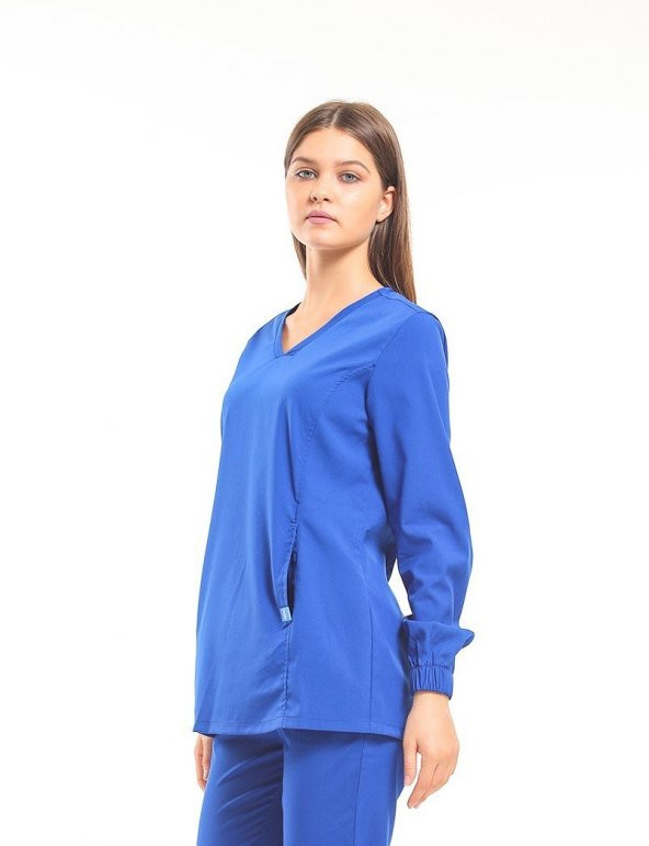 Wio Uniform TULİP Kadın Likralı Tesettür Royal Mavi Üniforma Üst