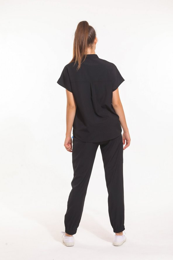 SANEM- Kadın Likralı Siyah Üniforma Üst - Resim 3