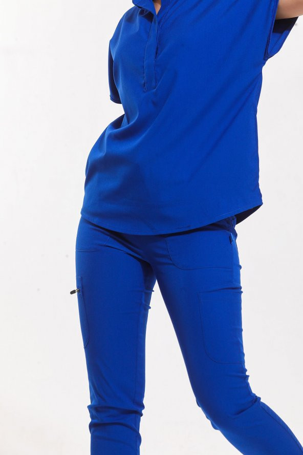 SANEM- Kadın Likralı Royal Mavi Üniforma Üst - 2