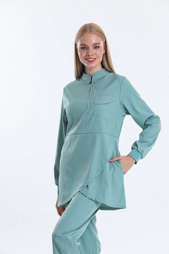 Wio Uniform JASMINE - Kadın Likralı Mint Yeşili Tesettür Üniforma Üst