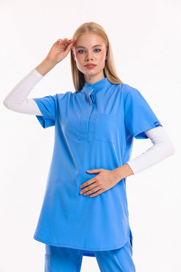 MELİN - Kadın Likralı Mavi Tesettür Üniforma Üst ürün görseli