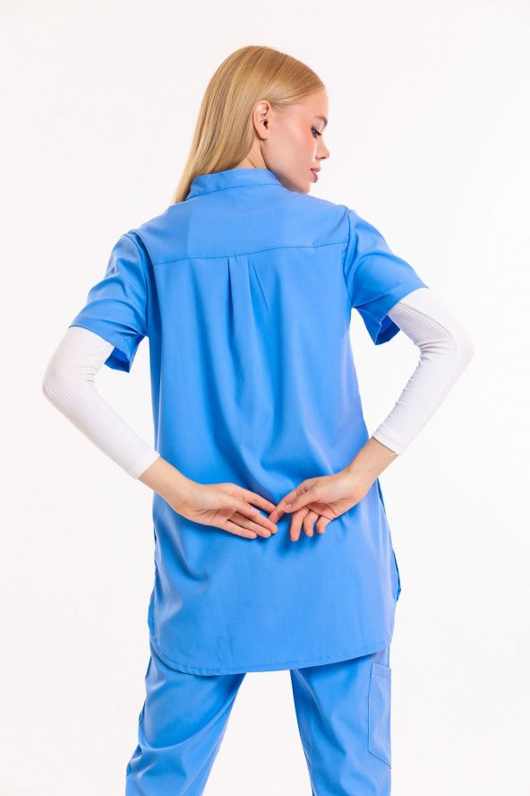 MELİN - Kadın Likralı Mavi Tesettür Üniforma Üst - Resim 2