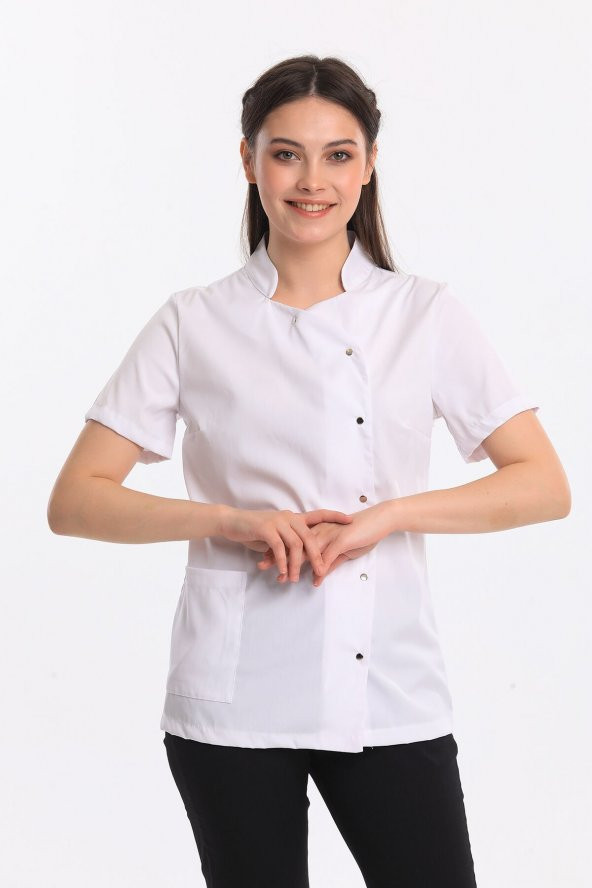 Wio Uniform COSMOS- Kadın Likralı Beyaz Üniforma Üst - 4