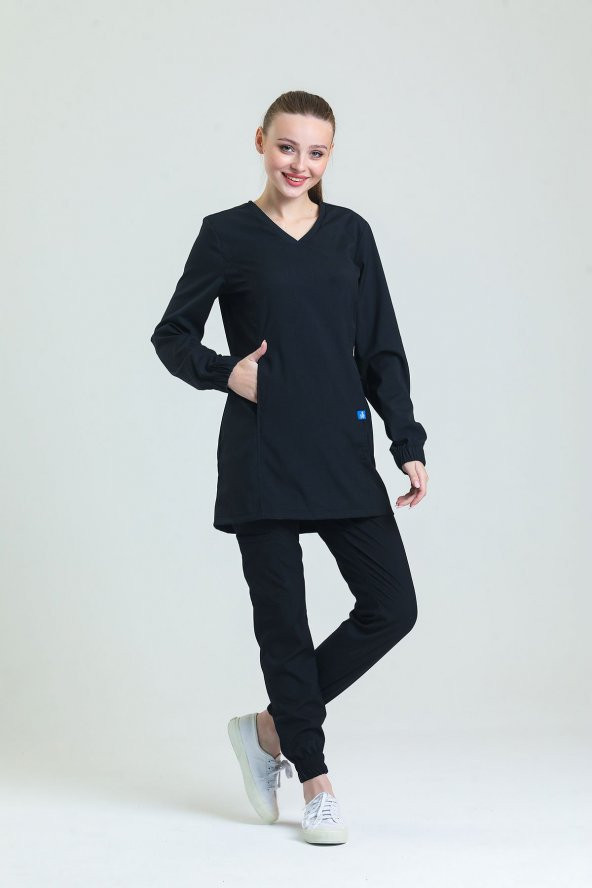 Wio Uniform TULİP Kadın Likralı Tesettür Siyah Üniforma Takımı