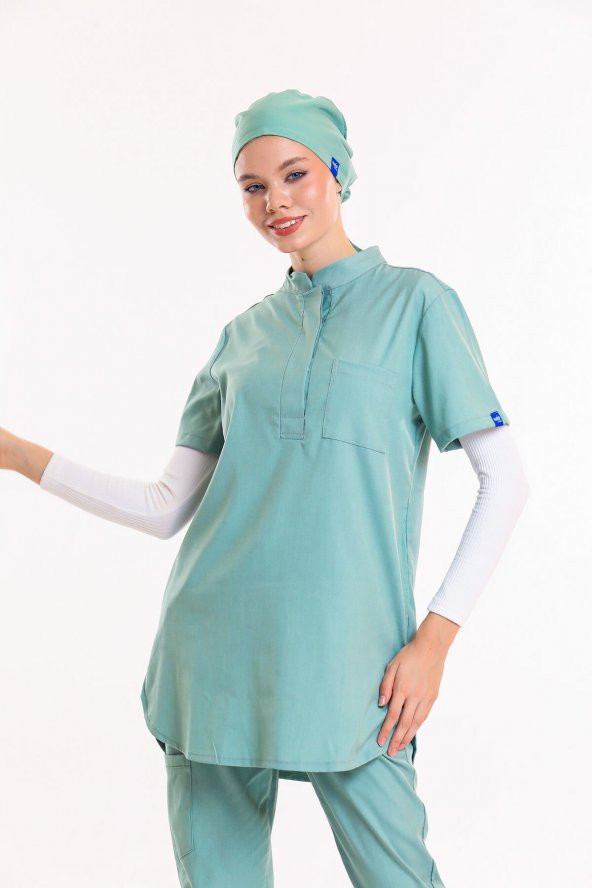 MELİN - Kadın Likralı Mint Yeşili Tesettür Üniforma Üst
