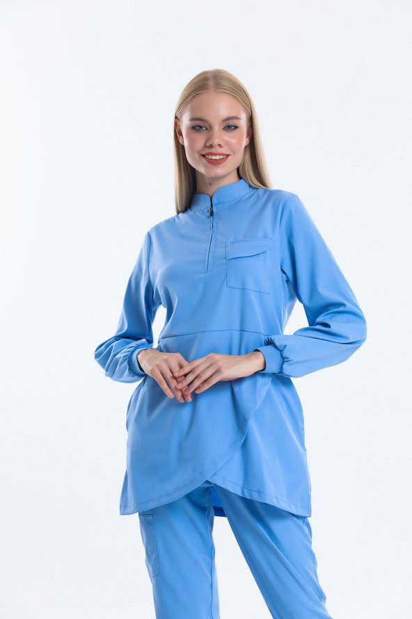 Wio Uniform JASMINE - Kadın Likralı Buz Mavi Tesettür Üniforma Üst