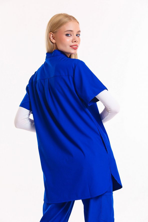 Wio Uniform MELİN - Kadın Likralı Royal Mavi Tesettür Üniforma Üst - Resim 2