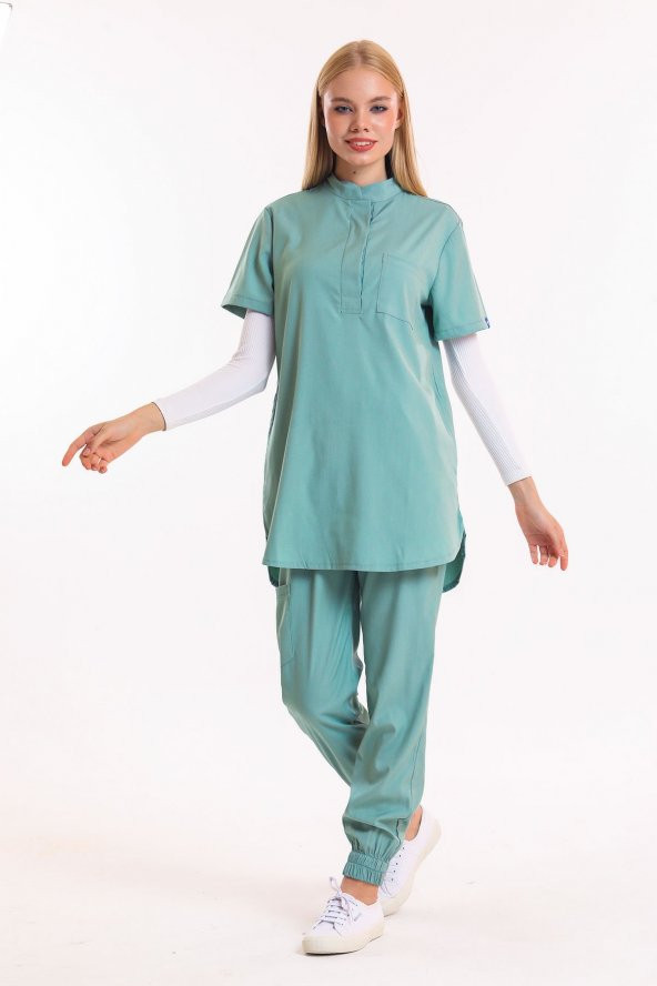 Wio Uniform MELİN - Kadın Likralı Mint Yeşili Tesettür Üniforma Takımı