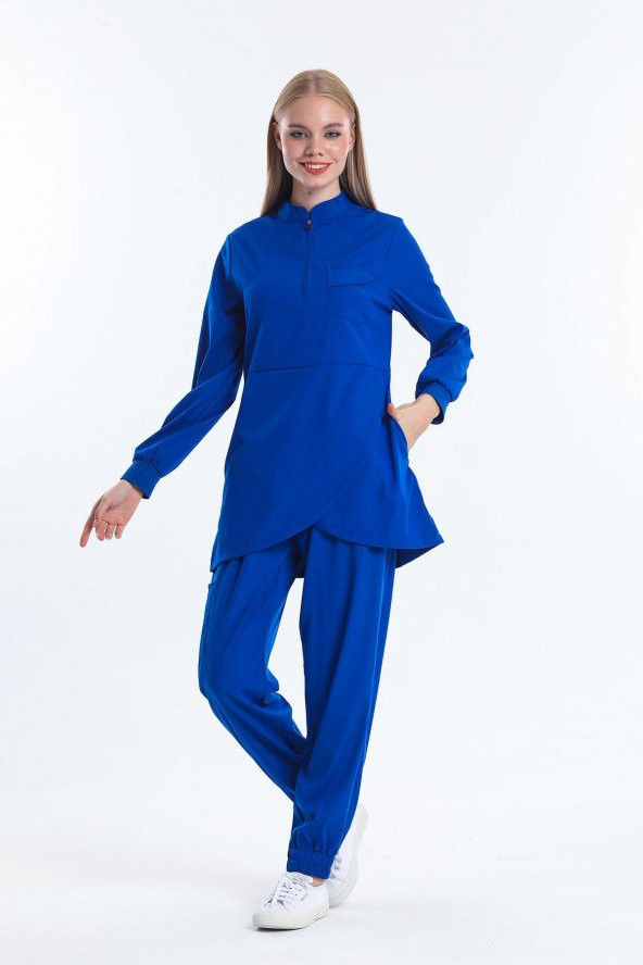 Wio Uniform JASMINE - Kadın Likralı Royal Mavi Tesettür Üniforma Takımı