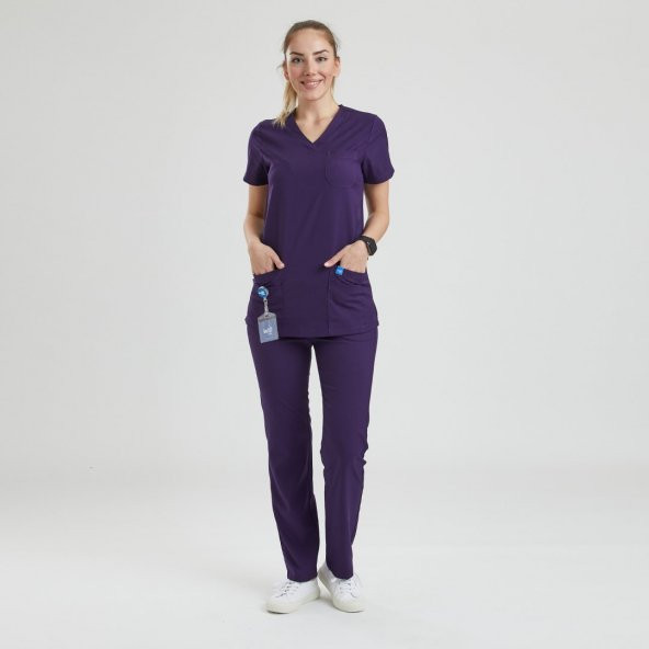 Wio Uniform BASIC- Kadın Likralı Mor Üniforma Pantolon - 3