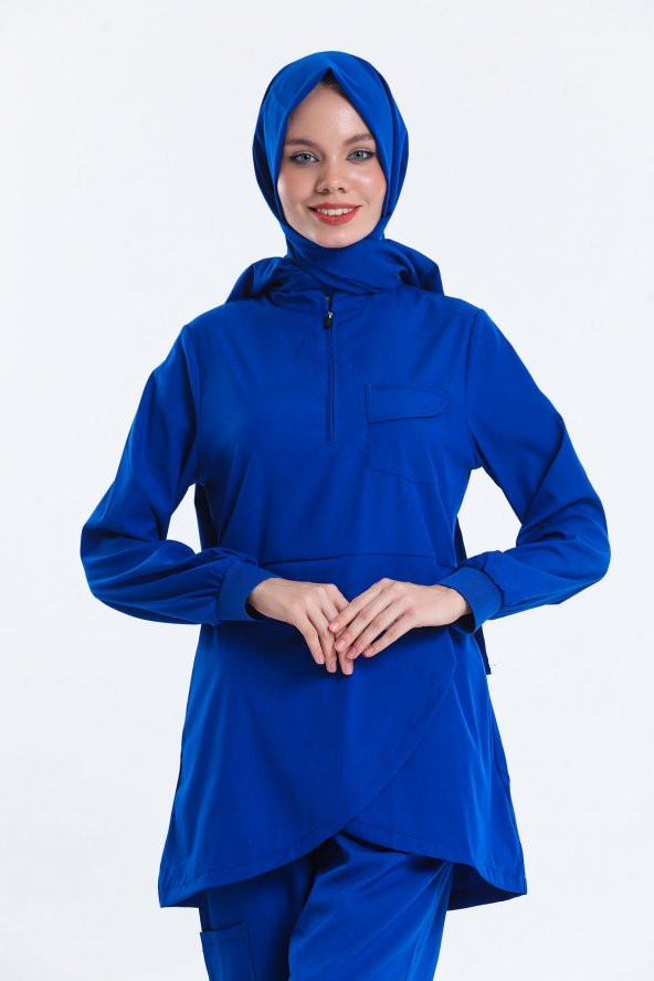 Wio Uniform JASMINE - Kadın Likralı Royal Mavi Tesettür Üniforma Takımı - 4