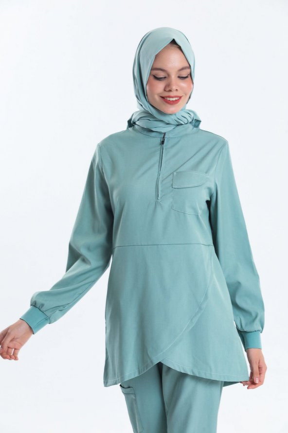 Wio Uniform JASMINE - Kadın Likralı Mint Yeşili Tesettür Üniforma Takımı - 4
