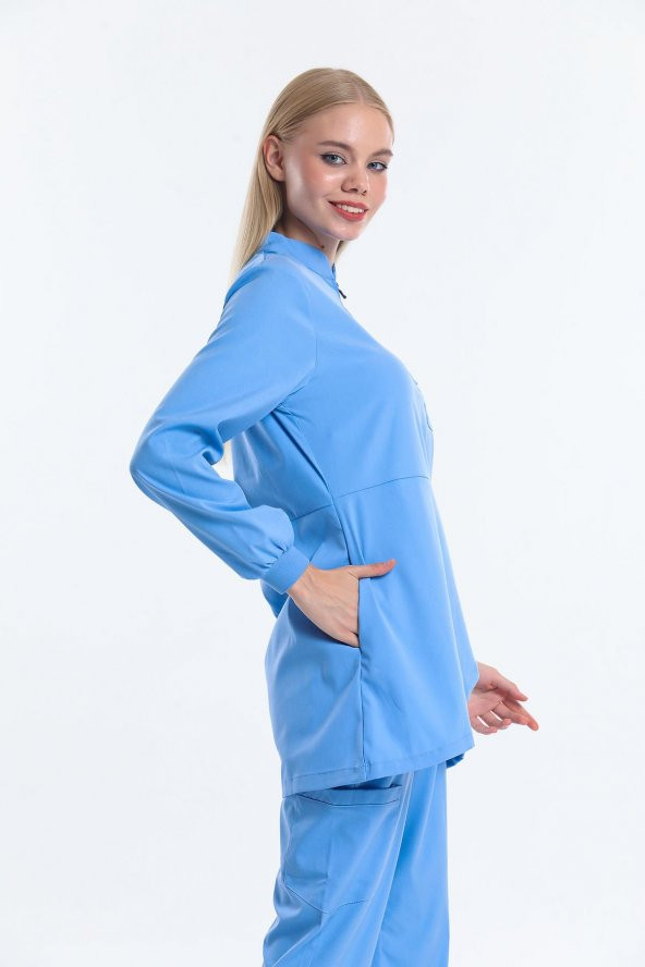 JASMINE - Kadın Likralı Buz Mavi Tesettür Üniforma Takımı - 3