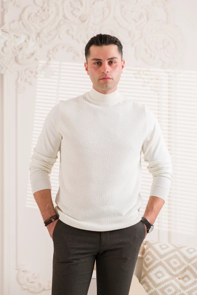 SAN&FA ÖRGÜ DESEN YARIM BALIKCI REGULAR FİT ERKEK TRİKO KAZAK - Resim 8