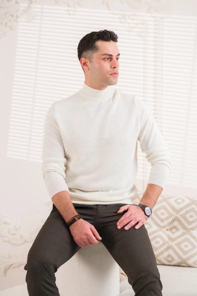 SAN&FA ÖRGÜ DESEN YARIM BALIKCI REGULAR FİT ERKEK TRİKO KAZAK - Resim 7