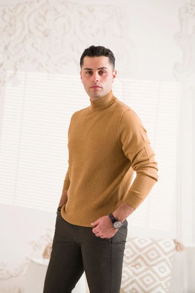 SAN&FA ÖRGÜ DESEN YARIM BALIKCI REGULAR FİT ERKEK TRİKO KAZAK - Resim 4