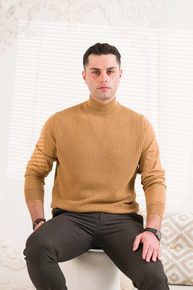 SAN&FA ÖRGÜ DESEN YARIM BALIKCI REGULAR FİT ERKEK TRİKO KAZAK - Resim 2