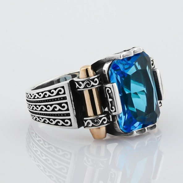 Aquamarin Taşlı 925 Ayar Gümüş Erkek Yüzük ürün görseli 1