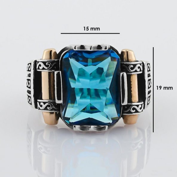 Aquamarin Taşlı 925 Ayar Gümüş Erkek Yüzük - Resim 8