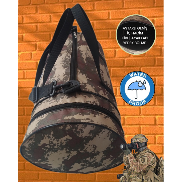 SEVBAGS 600 DENYE ASKERİ KAMUFLAJ SİLİNDİR SPOR ÇANTASI