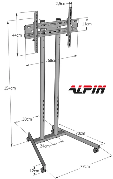 ALPİN TV/Fuar Standı Metal Ayaklı Tekerlekli TV Sehpası/Ünitesi 40inç 75inç - 4