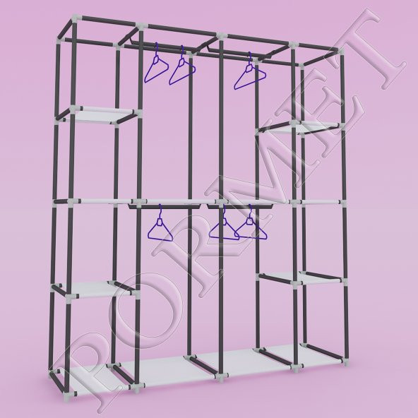 Pormet Çift Yandan Raflı  Profilli Bez Dolap GRİ - Resim 2