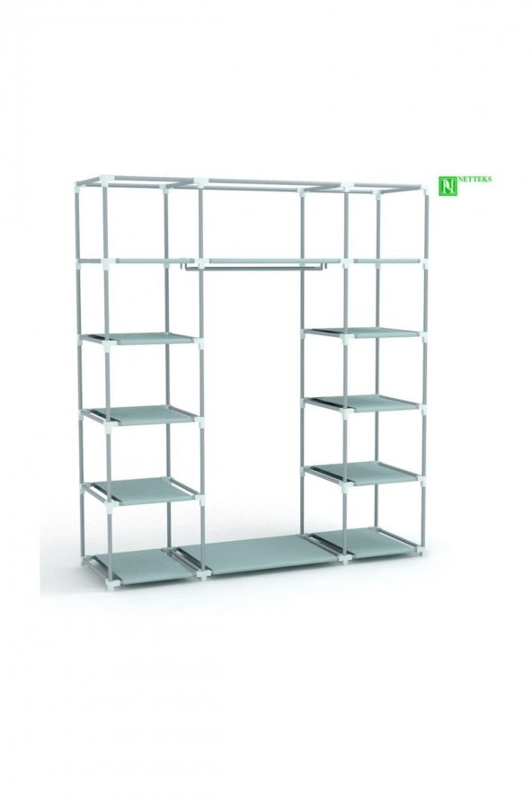 Metal Profilli Bez Dolap 12 Raflı Portatif Bez Dolap Kumaş Gardırop Lacivert - Resim 2