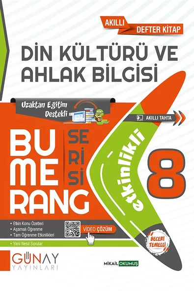 Günay 8. Sınıf Bumerang Din Kültürü ve Ahlak Bilgisi Etkinlikli Akıllı Kitap