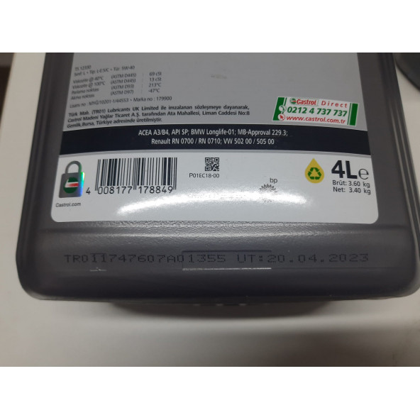 CASTROL GTX 5W-40 4 LİTRE MOTOR YAĞI - 3