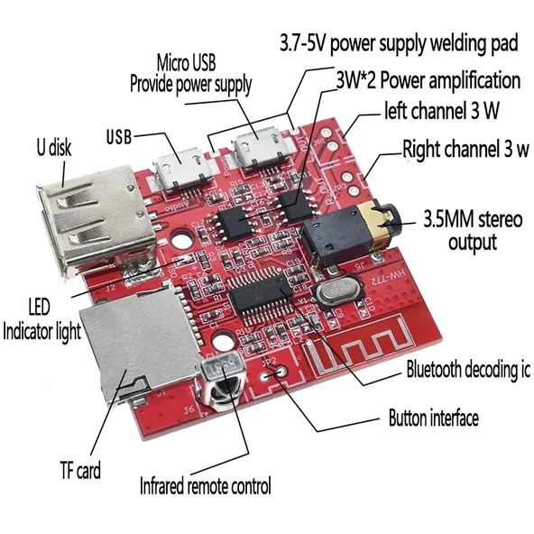 Bluetooth 4.1 Amplikatör Ses Müzik MP3 Modülü-IR Uzaktan Kumandalı - 6