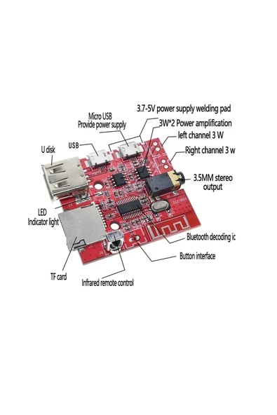 Bluetooth 4.1 Amplikatör Ses Müzik MP3 Modülü-IR Uzaktan Kumandalı