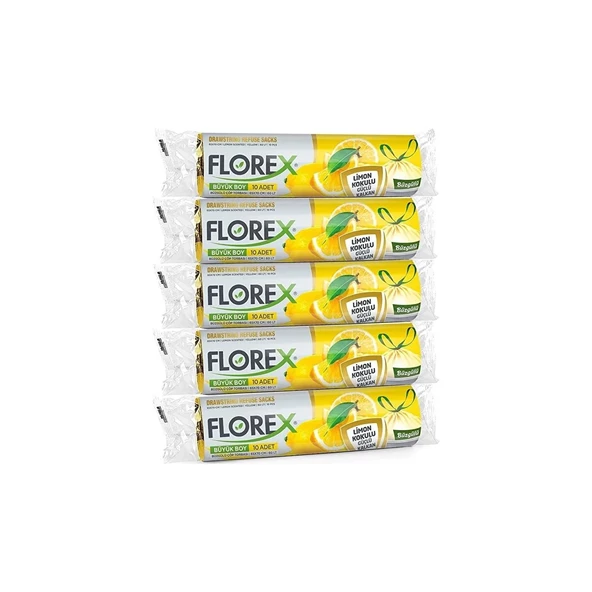 Florex  Büzgülü Limon Kokulu Orta Boy Çöp Torbası - 5 Rulo