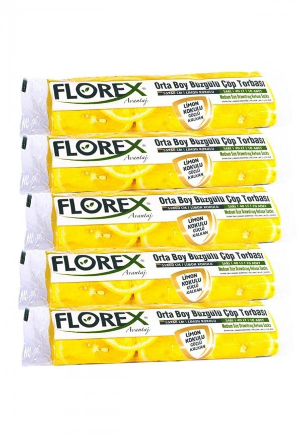 Florex  Büzgülü Orta Boy Çöp Torbası Avantaj Seri 5 Rulo Limon Kokulu