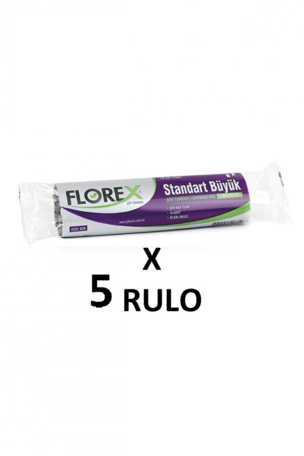 Florex  Florex Standart Büyük Boy  65x80 Cm  Siyah Çöp Poşeti 5 Rulo 1 rulo da 50 Adet