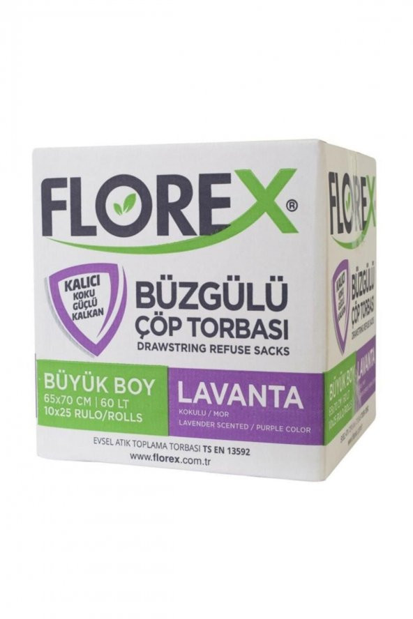 Florex  Lavanta Kokulu Büzgülü Büyük Boy Çöp Torbası 1Koli 25 Rulo