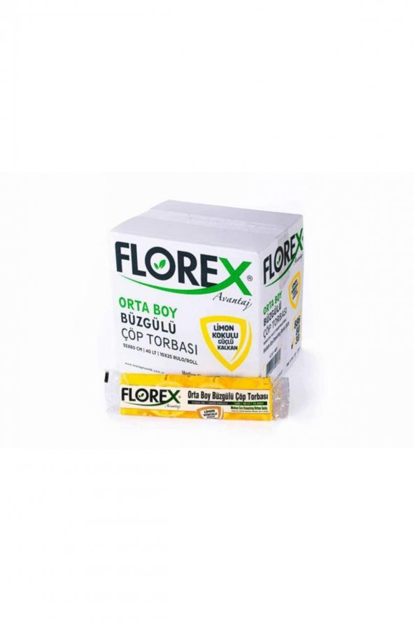 Florex  Sarı Limon Kokulu Büzgülü Orta Boy Çöp Torbası 1 Koli 250 Adet 55 X 60 Cm ( ) - 2