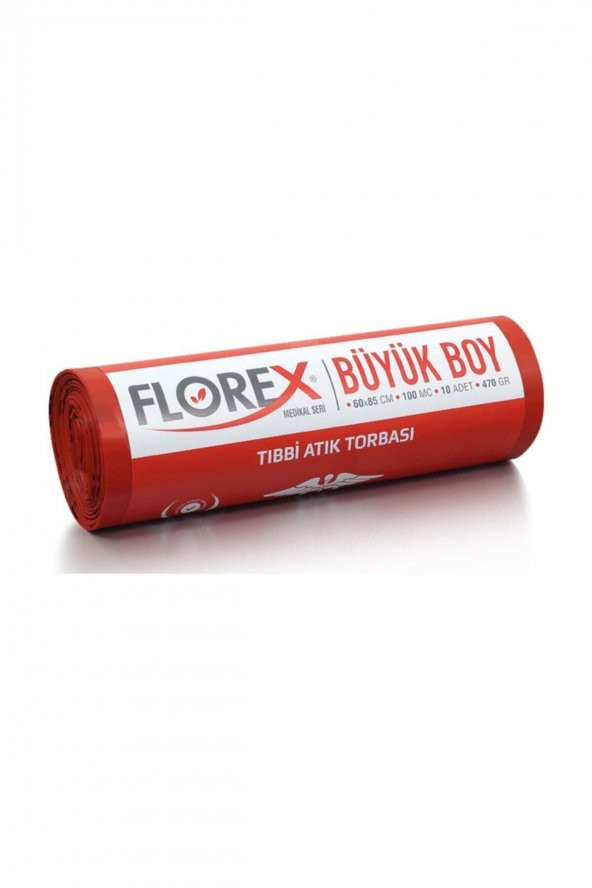 Florex  Tıbbi Atık Baskılı Büyük Çöp Poşeti 470 gr. (10 Rulo / 100 Adet)